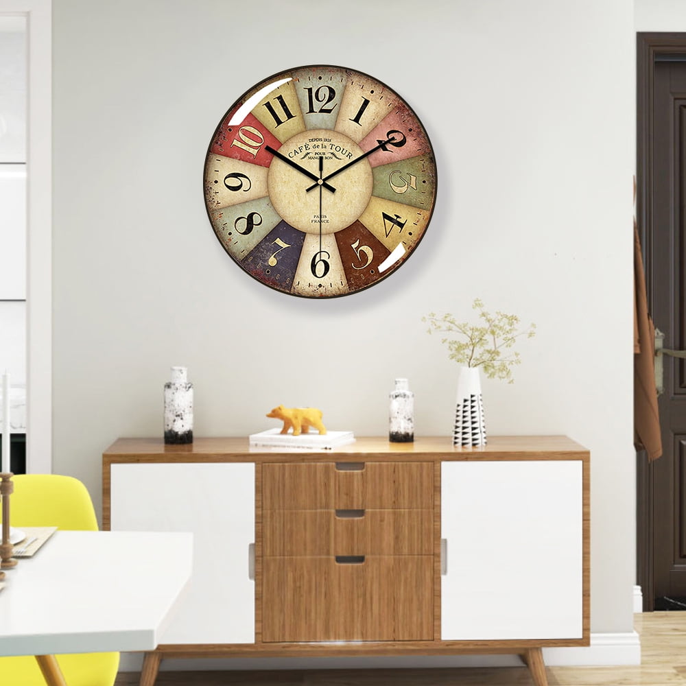 VOCOO 12-Inch Silent Quartz Wall Clock, Retro Colorful Decorative Wall Clock with Tempered Glass Cover,Non-Ticking, Battery Operated, Easy-to-Read Ideal Decor for Home, Office, Kitchen