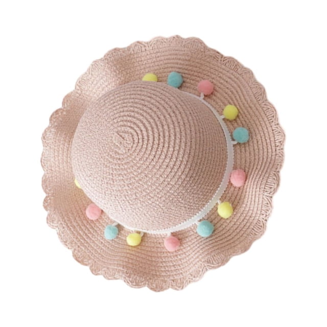 Sombrero de playa Minnieouse para Niñas y Bolso de Mano de Paja Rosa