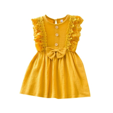 

Utoimkio Toddler Girl Dresses Clearance Sleeveless Casual Dresses for Girls Toddler Kids Baby Girls Lace Sleeveless Button Cute Bowknot Solid Princess Dress