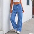 thumbnail image 2 of Straight Leg Jeans for Women High Waisted Stretchy Button Denim Pants，Womens High Rise Baggy Wide Leg Jeans，Casual Girlfriend Denim pants,Fashion Solid Pants, 2 of 6