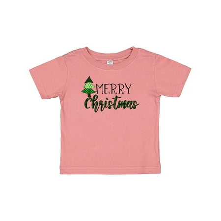 

Inktastic Merry Christmas Green Quilt Pattern Tree Gift Baby Boy or Baby Girl T-Shirt