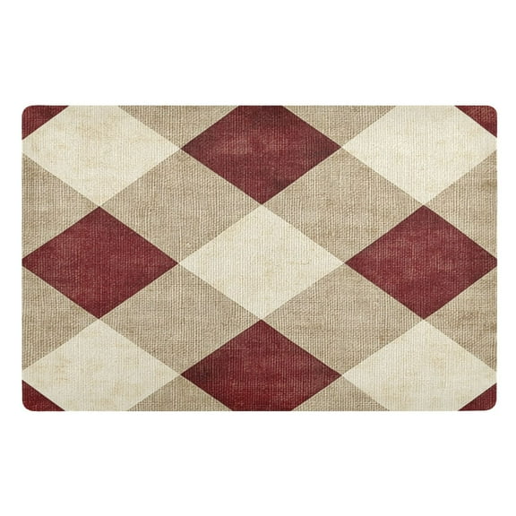 Red and Beige Checkered Doormat 32x20 inch Non Slip Doormat Absorbent Welcome Mat Indoor Doormat for Bedroom Living Room