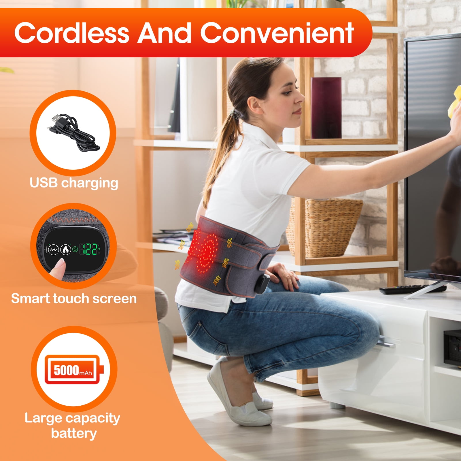 Cordless Heating Pad for Back, Heating Pad for Back Muscle Relax with 3 Heating & Vibration Modes, 5000mAh Heated Back Brace for Menstrual, Neck and Shoulders(46")