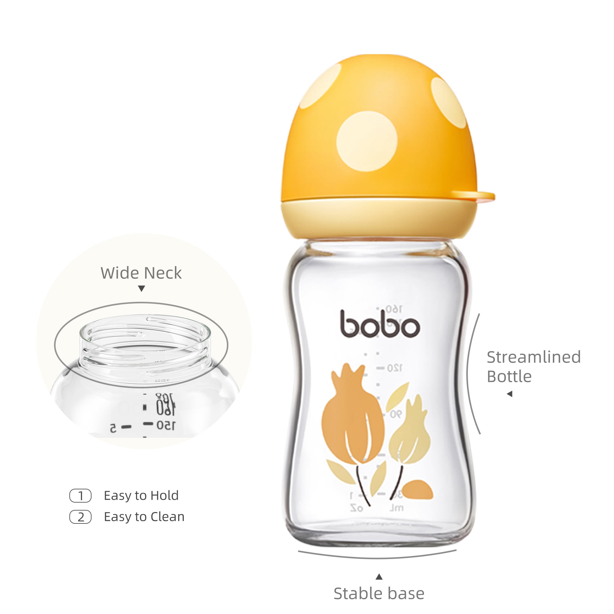 YOHKOH 5.4oz Natural Baby Bottles Sets with Level S Nipple,0m+ (Pack of 4)-Yellow