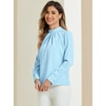 thumbnail image 4 of DARING DIVA Stand Collar Chiffon Long Sleeve Blouse L Light Blue, 4 of 6