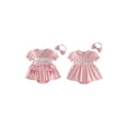 thumbnail image 2 of BemeyourBBs Newborn Baby Girl Little Sister Dress Outfit Summer Clothes Plaid Bow Embroidered Short Sleeve Doll Collar Romper Dress and Headband 2 Piece Set, 2 of 9