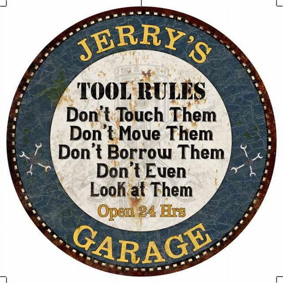 JERRY'S Garage Rules 14" Round Metal Sign Garage Wall Decor 100140015183