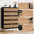 thumbnail image 3 of Tall 5 Drawer Rattan Dresser - Modern Wooden Chest with Deep & Wide Storage Drawers - Versatile Hallway & Bedroom Entryway Cabinet - Boho Organizer for Nursery, Living Room, Closet, 3 of 4