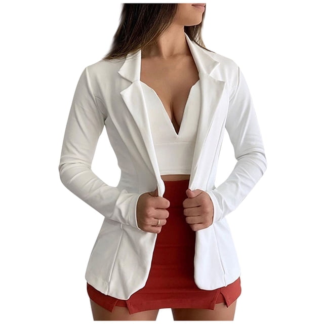 Heliisoer Vintage Womens Solid Long Sleeve Notched Cardigan Coat Formal Wear Tops
