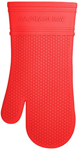 Rachael Ray Silicone Kitchen Oven Mitt with Quilted Cotton Liner, Red
