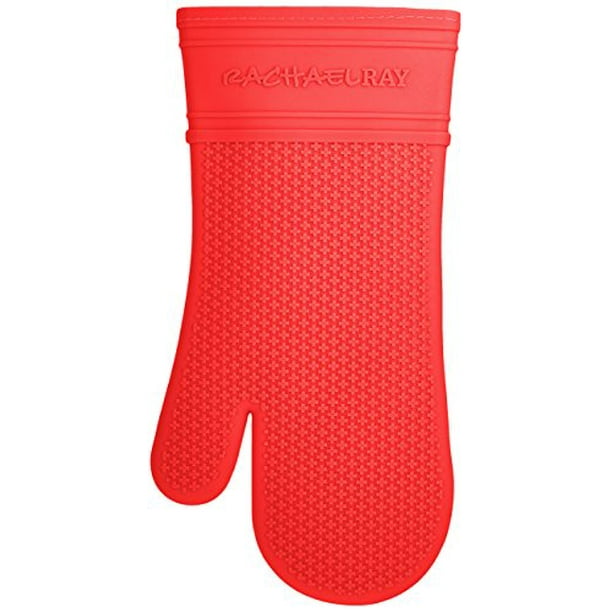 Rachael Ray Silicone Kitchen Oven Mitt with Quilted Cotton Liner, Red