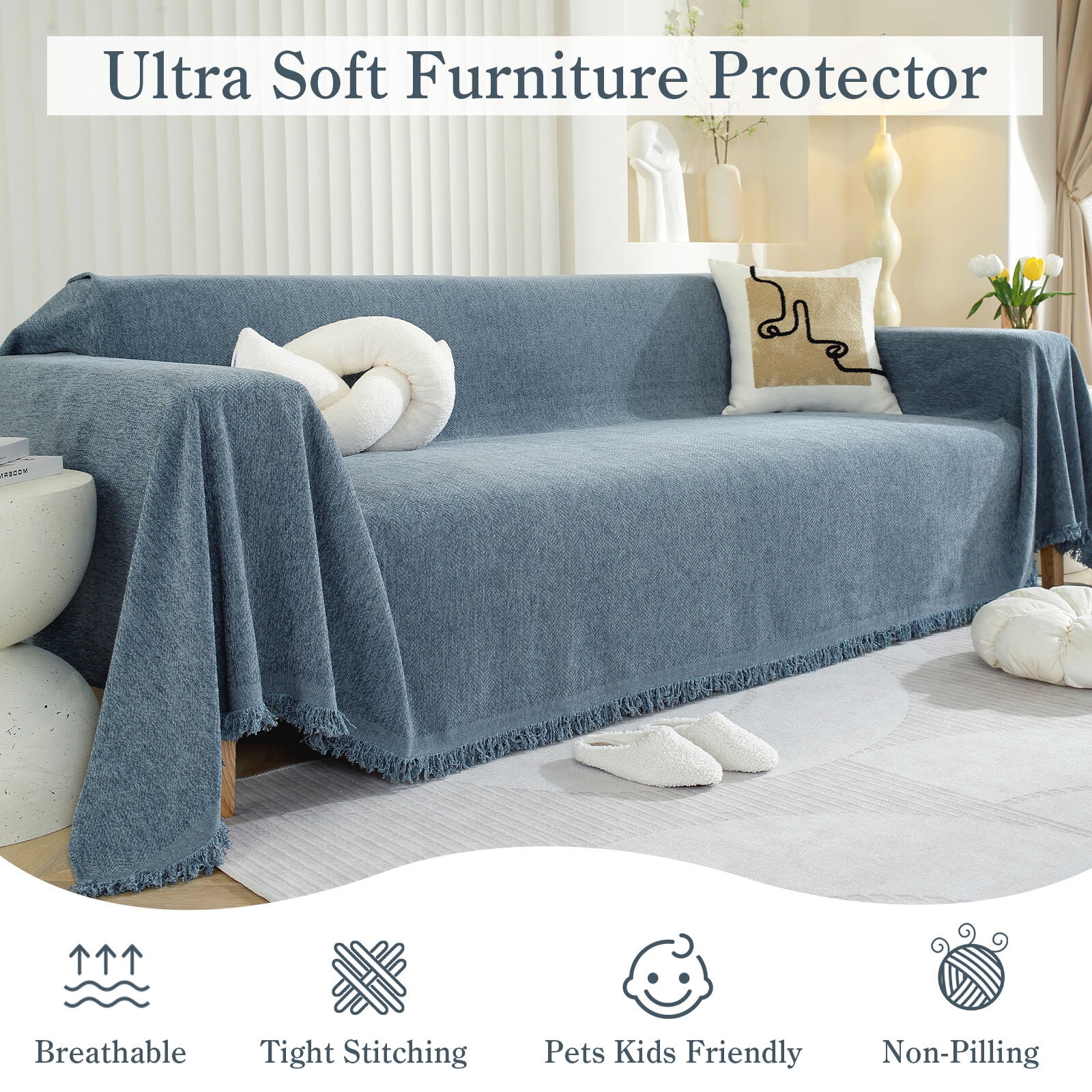 Chenille Couch Cover Pet Friendly Sofa Cover Washable Reversible Sofa Slipcover for Sectional Sofa, Loveseat, 2 or 3 Cushion Couch, Corner Sofa, Futon Cover