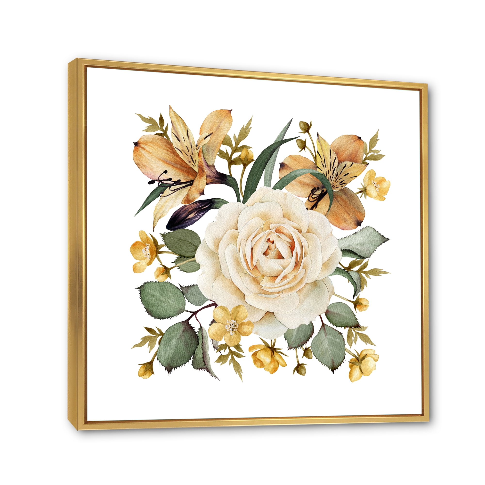 Designart 'Ancient White Rose' Traditional Framed Canvas Wall Art Print