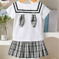thumbnail image 5 of Agkizg Matching Sets for Kids Clothing Toddler Girls Outfit Sets Short Sleeve Top with Bow and Elastic Waist Plaid Pleated Skirt 2 Piece Kids Preppy Style Dress Sets, 5 of 5