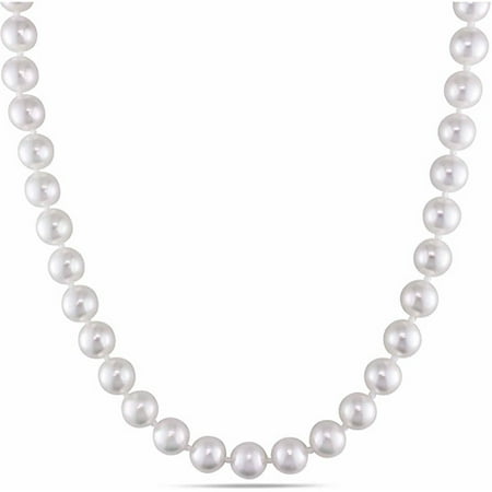 Miabella 8-8.5mm White Round Akoya Pearl 14kt Yellow Gold Strand Necklace, 18