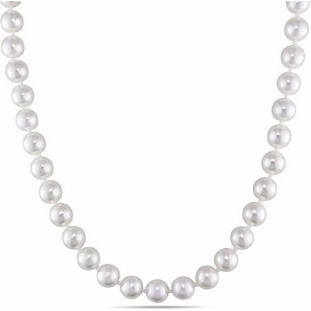 Miabella 8-8.5mm White Round Akoya Pearl 14kt Yellow Gold Strand Necklace, 18