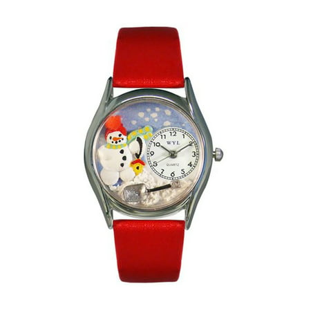 Whimsical Christmas Snowman Red Leather And Silvertone Watch