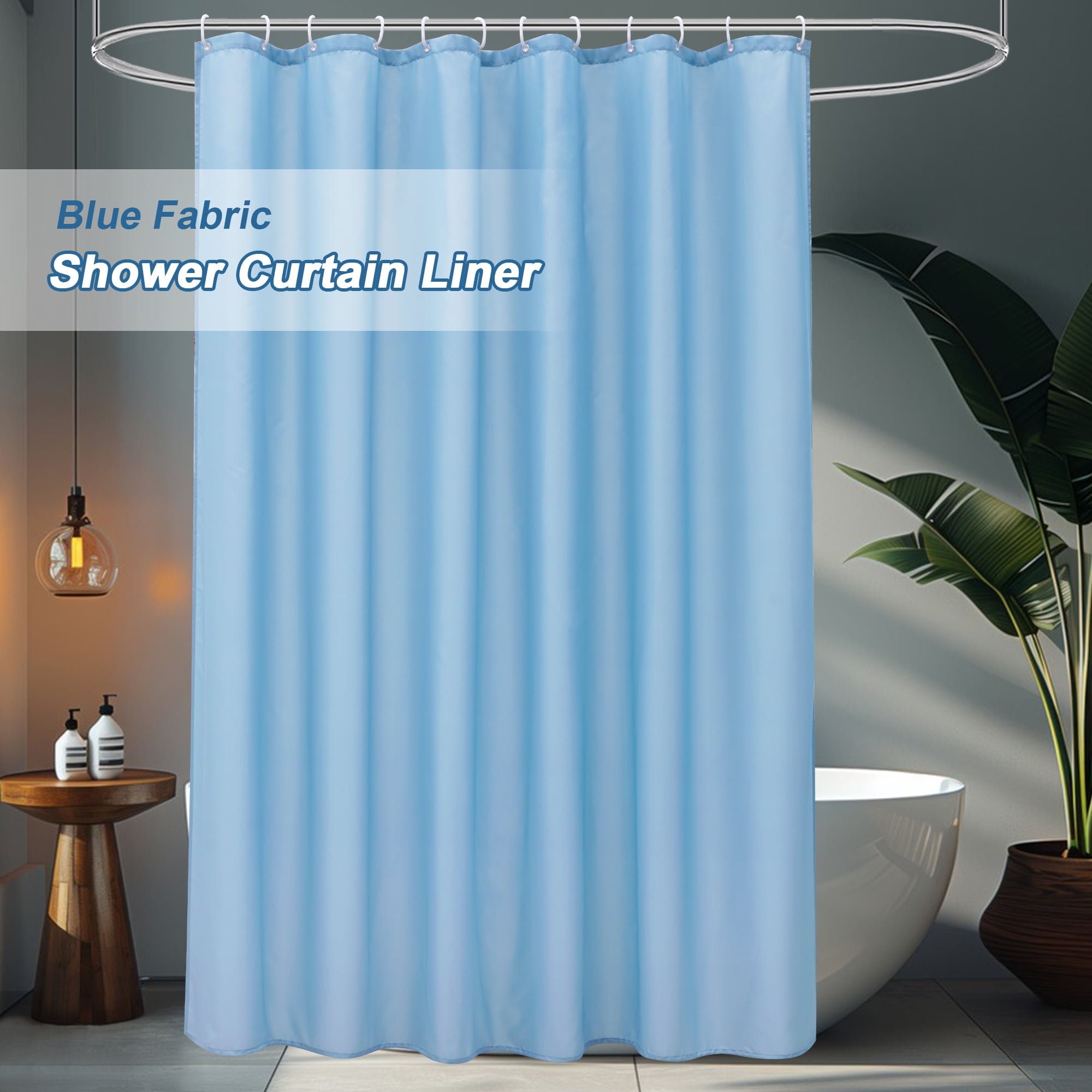 Inosoo Blue Fabric Shower Curtain Liner, 72"x 72" Machine Washable Cloth Shower Liner with Hooks & Metal Grommets