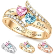 I Love You Forever -Personalized Promise Birthstones Name Ring, 18K Gold Plated Custom Names Ring for Women, Engraved Rings Commemorative Jewelry for Anniversary, Valentine’s Day Mother’s Day