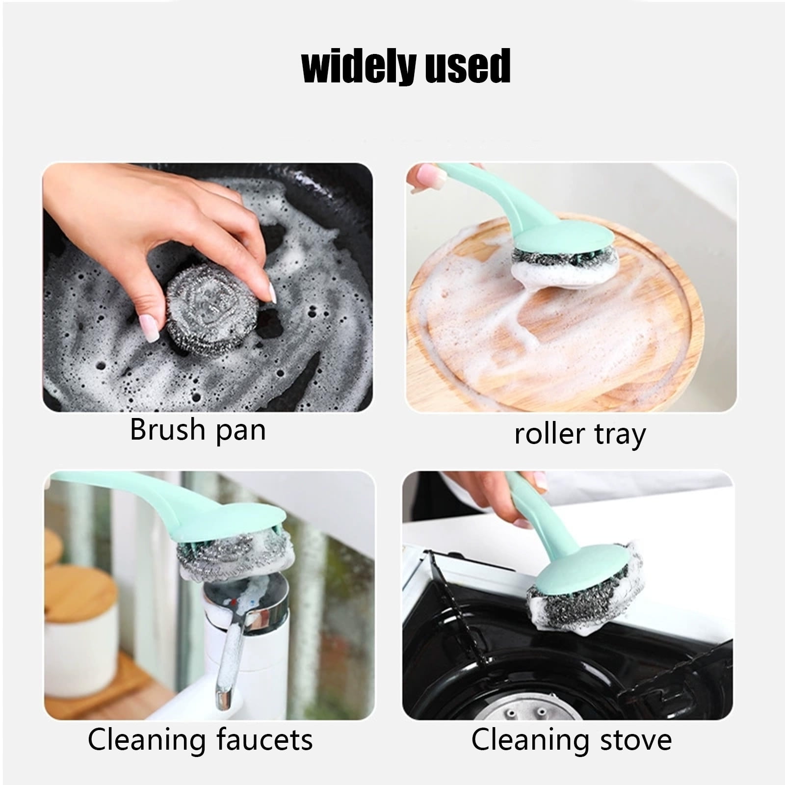 Lunxisen 24 Pcs Duty Stainless Steel Scrubber Set Long Short HandleWool Pads, Cast Iron Pot Scrubber for Dishes, Pans, Grills, Balls Wire Brush