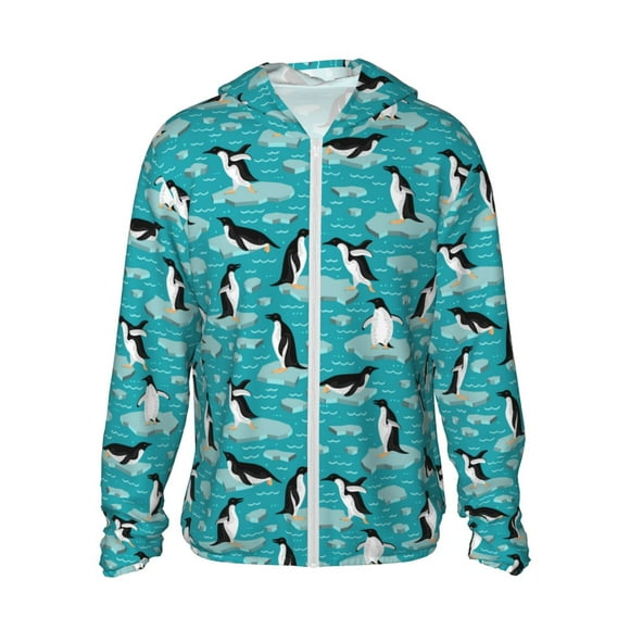 Vsdgher Pingouins sur la Glace dans la Mer Imprimé Adulte Chandail à Capuchon Chemises Maillot Dermoprotecteur pour Hommes Femmes, Manches Longues Protection Solaire Chemises de Pêche pour Course Athlétique Natation-TTG