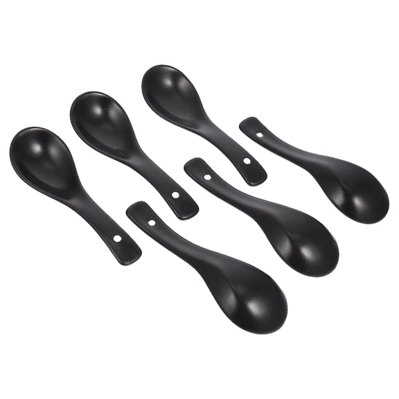 FUEENIRVA Black Ceramic Soup Spoons, Multipurpose Kitchen Tableware, 6Pcs