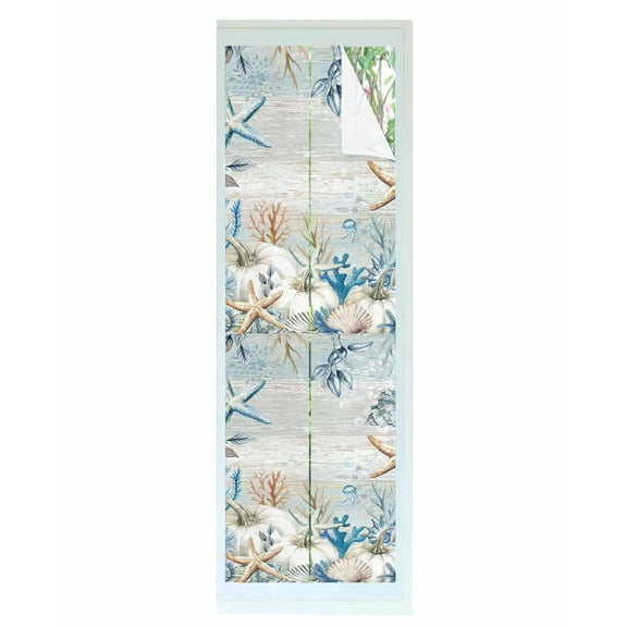 Window Privacy Film Blue Pumpkin Coastal Fall Stained Glass Window Film Decorative Sun Block Window Cover Thanksgiving Beach Starfish Blue Wooden Window Clings Static Sticker for Bathroom 23.6"x78.7"