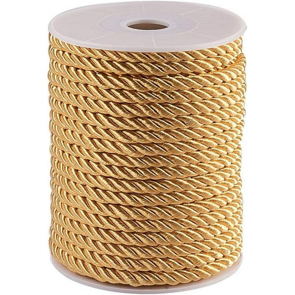 50 Feet Twisted Cord Rope Craft Nylon Rope 5mm 3 Strand Multipurpose Utility Cord Trim Choker Thread for Jewelry Making Knot Rosaries Upholstery Curtain Tieback Honor Cord - Golden diy Gold