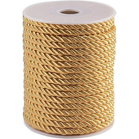 50 Feet Twisted Cord Rope Craft Nylon Rope 5mm 3 Strand Multipurpose Utility Cord Trim Choker Thread for Jewelry Making Knot Rosaries Upholstery Curtain Tieback Honor Cord - Golden DIY
