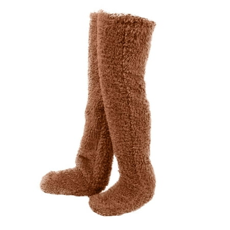 

STEADY Warm Long Tights Thick Plush Trousers Warm Foot Treasure Foot Socks Brown