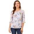 thumbnail image 1 of INSPIRE CHIC Women's Floral Print Chiffon Ruffle 3/4 Sleeve Flowy Blouse, 1 of 6