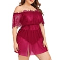 thumbnail image 4 of DYMADE Women's Plus Size Babydoll Lingerie Sleepwear Split Hem Sexy Lace One Shoulder Nightdress with Thongs, 4 of 4