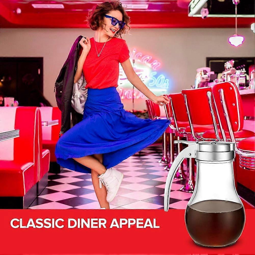 14 Oz Glass Syrup Dispenser, No Drip Glass Syrup Bottle for Maple Syrup, Honey Dispenser, Pancake Mix, or Sugar