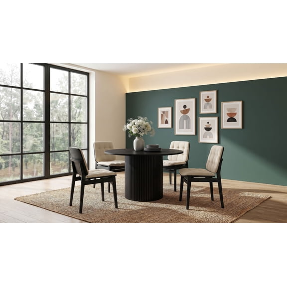 Coaster Hamlyn 5-Piece Round Wood Dining Set, Cream and Black