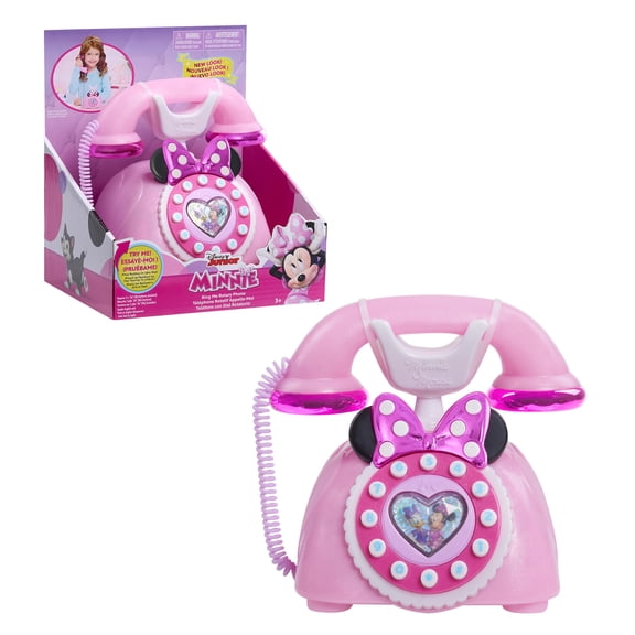 Disney Junior Minnie Mouse Ring Me Rotary Phone with Lights and Sounds, Interactive, Iridescent Pink, Baby and Toddler Toys