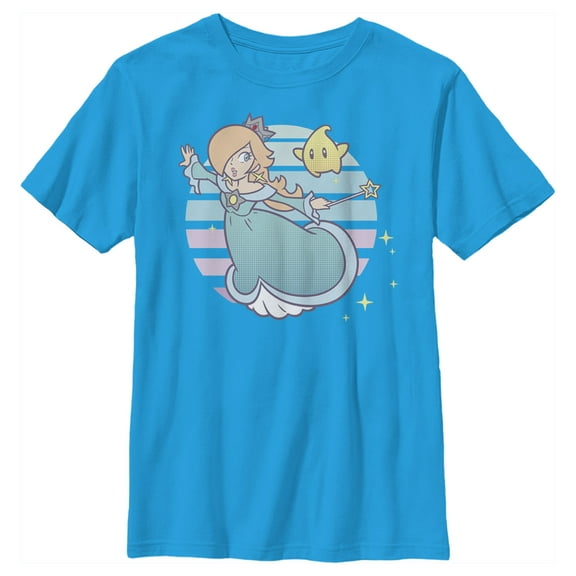 Boy's Nintendo Super Mario Rosalina And Luma Striped Background Portrait  Graphic Tee Turquoise Medium
