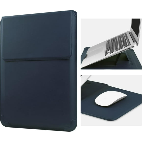 SDES-14 Inch Laptop Sleeve Case Leather Bag with Stand Compatible with Mac Book Pro 14 2021/ASUS Vivobook 14/HP Pavilion X360/IdeaPad 14/Dell HP ASUS Acer Huawei Matebook 14'' PC, Navy