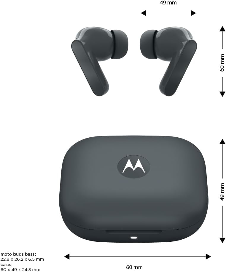 Motorola Moto Buds Bass XT2443-1 Dynamic ANC, Triple Microphone Array, Bluetooth 5.3, IP54 Water & Dust Resistant, Dolby Atmos Audio (Dark Shadow)