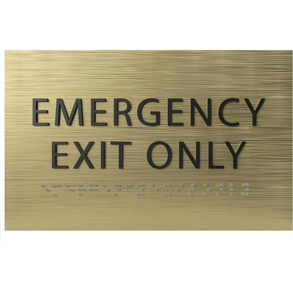 ADA CENTRAL SIGNS - 6" X4" Emergency Exit Only Sign - ADA Compliant Tactile Graphics Grade 2 Braille Text Prohibition Sign | Wall Mount Plastic Emergency Safety Restriction Sign for Business & Office