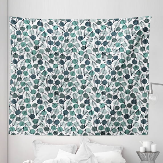Tropical Tapestry, Ink Painting Style Exotic Tree Leaf Silhouettes with Colorful Dotted Background, Fabric Wall Hanging Decor for Bedroom Living Room Dorm, 5 Sizes, Multicolor, by Ambesonne