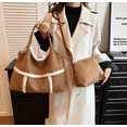 thumbnail image 3 of Large Suede Tote Bag for Women Vintage Lamb Wool Lined Shoulder Bag Crossbody Purse Top Handle Satchel Purse Work（Brown）, 3 of 7