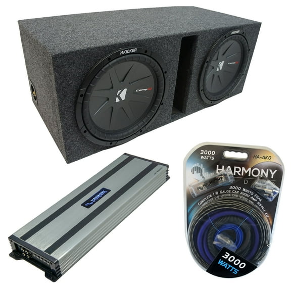 Universal Car Stereo Vented Port Dual 15 Kicker CompR CWR15 Sub Box & HA-A1500.1