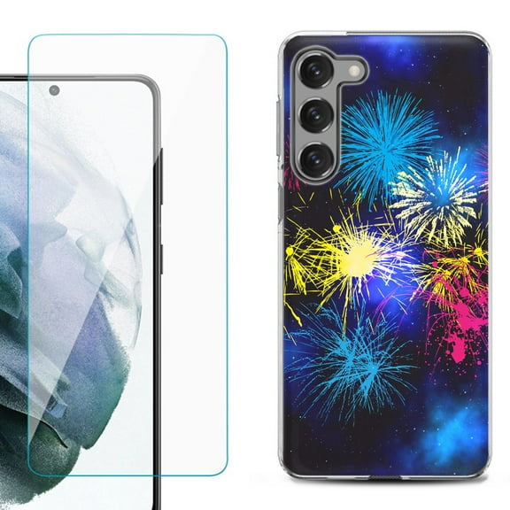 Shockproof Fashion Phone Case for Samsung Galaxy S23  / S23 Plus 5G, with Tempered Glass Screen Protector, by OneToughShield ® - Fireworks