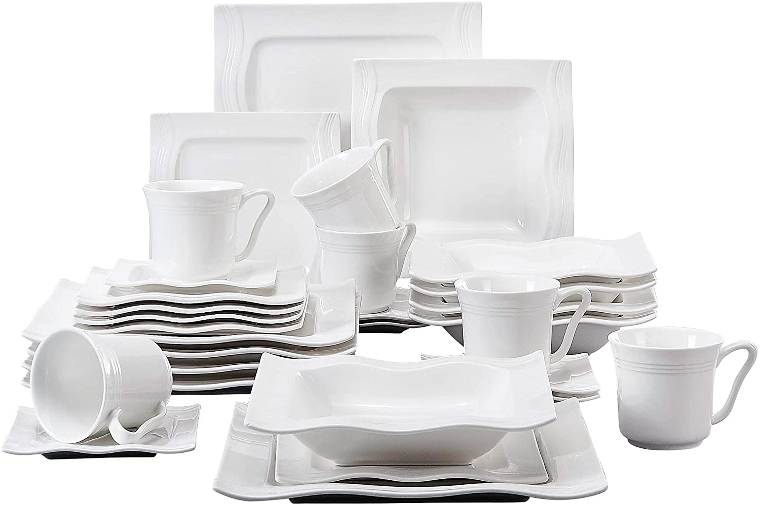 MALACASA Blance 18-Piece Porcelain Dessert Plates with Cups /& Saucers Set White