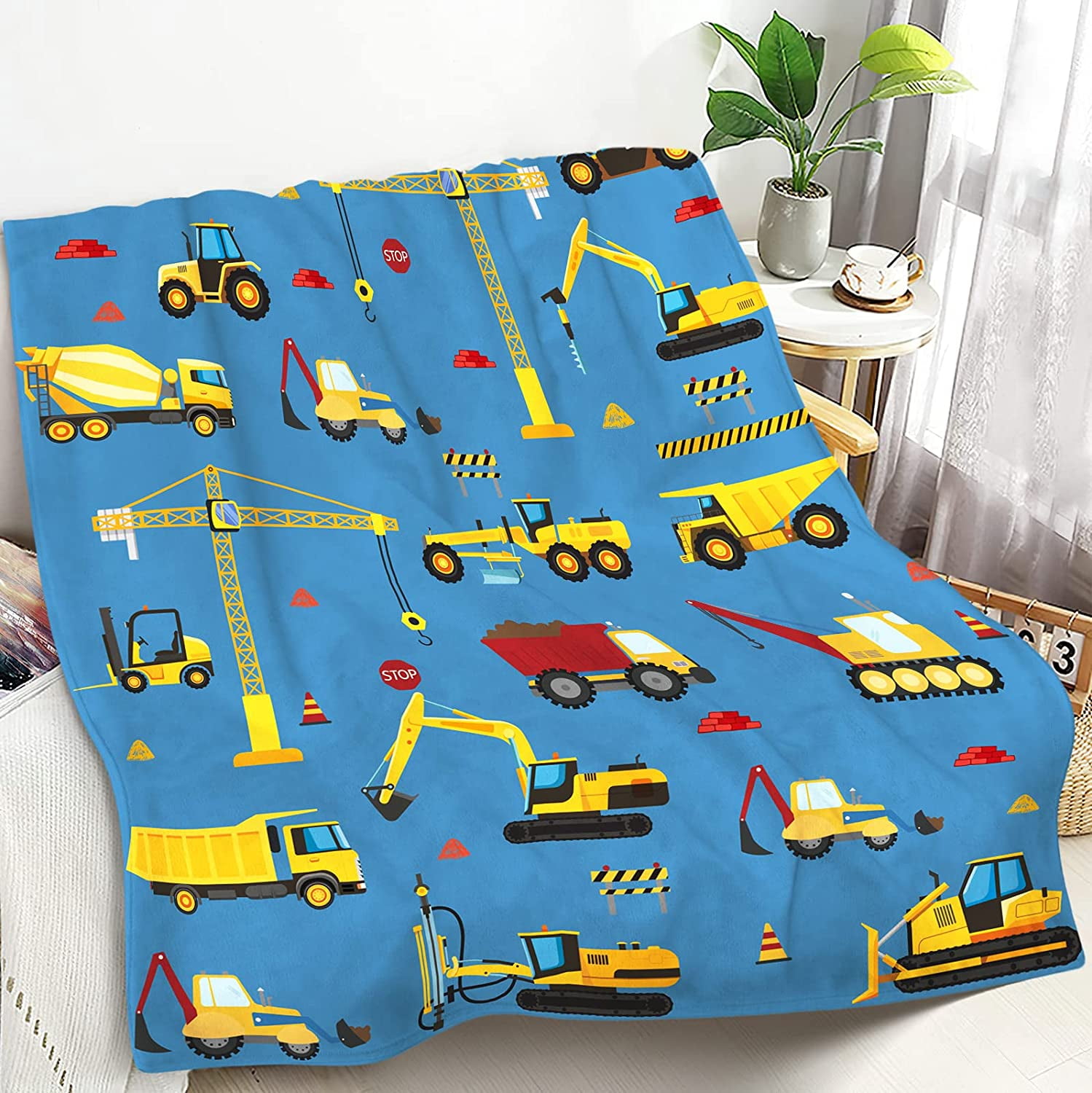 Construction Blankets for Boys Girls, Fuzzy Excavator Toddler Blankets