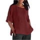 thumbnail image 1 of Camisas de Manga Larga para las Mujeres Túnica de Cuello Tripulado de Color Sólido de Ajuste Suelto, Camiseta de Trabajo de Manga Media, 1 of 4