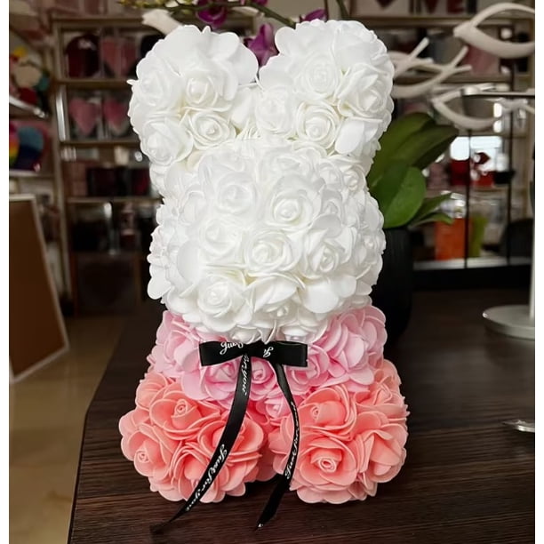 1 pieza de conejo de flores de espuma simulada, conejo de flores eternas, conejo rosa de San Valentín, Navidad