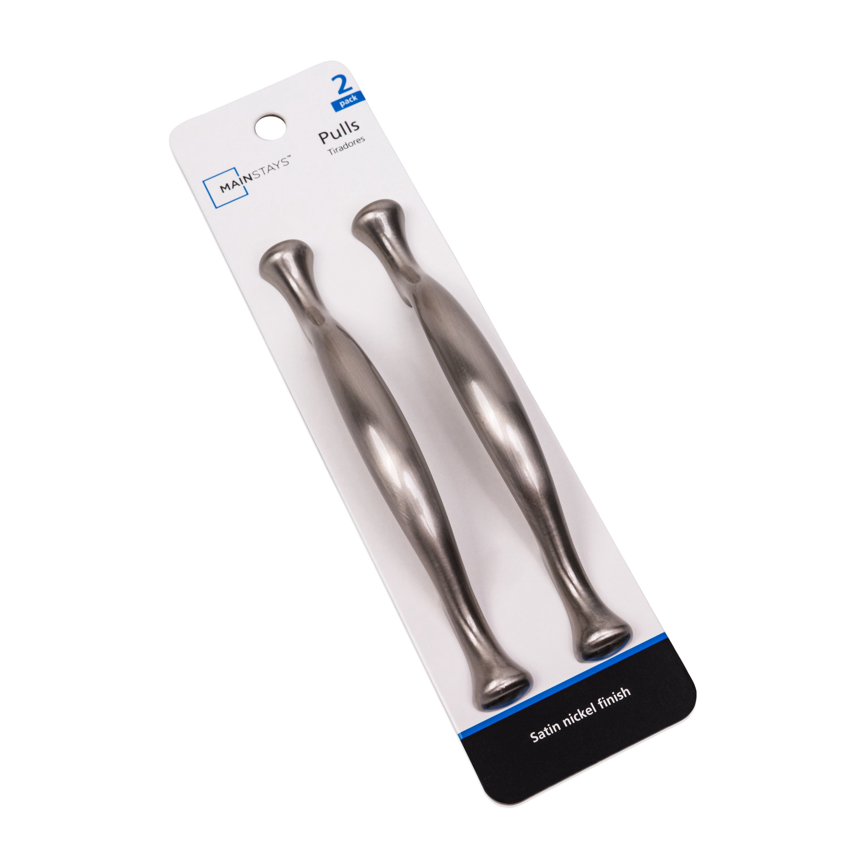 (2 pack) Mainstays 3" (76mm) Center-to-Center Footed Cabinet Pull, Satin Nickel, 2 Pack