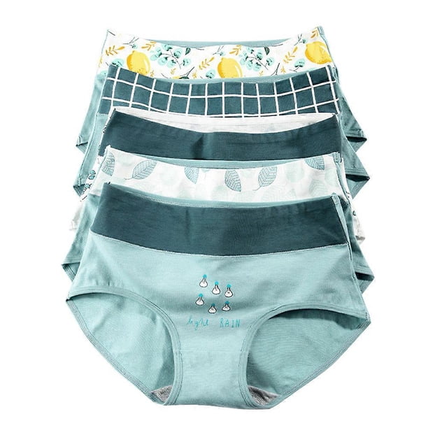 Breathable Women's High Waist Cotton Printed Underpants Comfortable Daily Wear Multi Color L Size 5Pcs