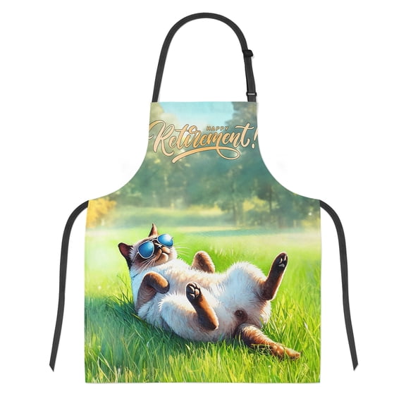 Happy Retirement with Siamese Enjoy Life Rest Time Apron Cat Lover Kitten Owner Gifts for Cooking Grilling Baking Painting Gardening - 02027